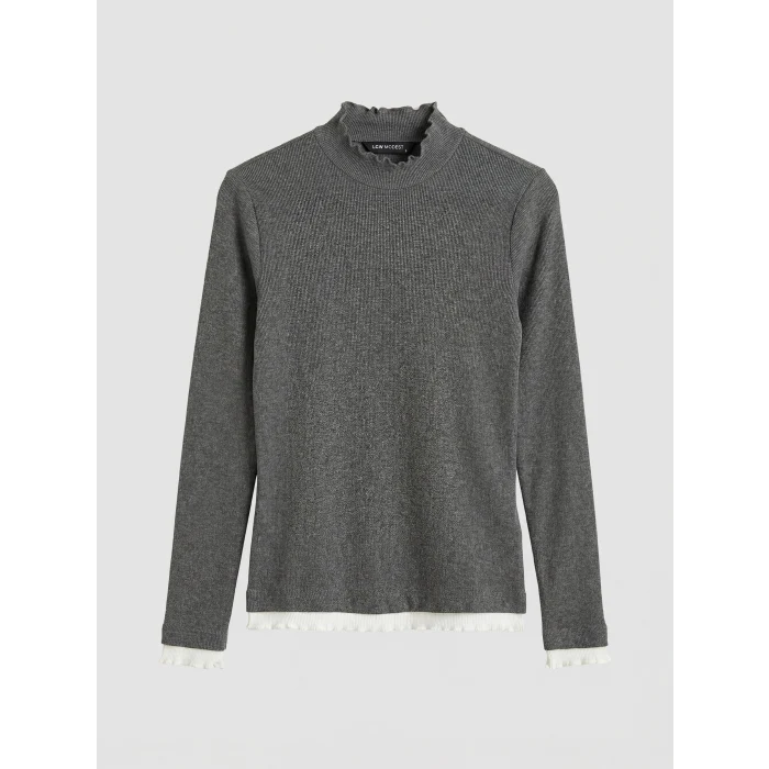 LCW Modest Antrasit Dik Yaka Fırfırlı Kadın Body