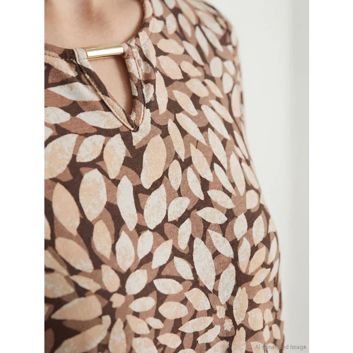 LCW Grace Kahverengi Bisiklet Yaka Desenli Bluz