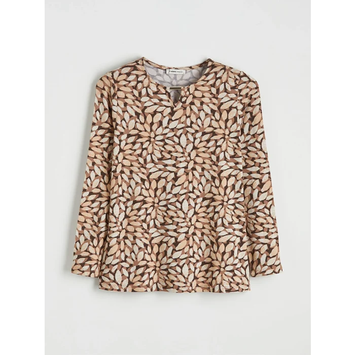 LCW Grace Kahverengi Bisiklet Yaka Desenli Bluz