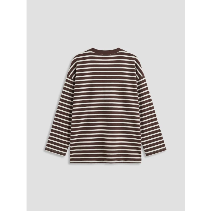 LCW Modest Ekru Çizgili Oversize Kadın Sweatshirt Tunik