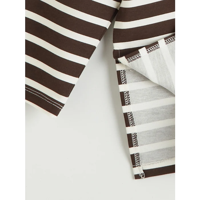 LCW Modest Ekru Çizgili Oversize Kadın Sweatshirt Tunik