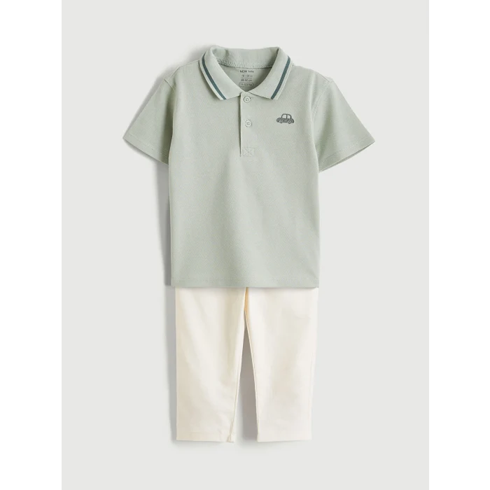 LCW baby Yeşil Erkek Bebek Polo Yaka Tişört ve Pantolon