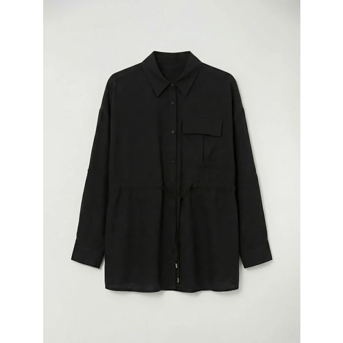 LCW Comfort Siyah Bağlama Detaylı Büzgülü Kadın Gömlek