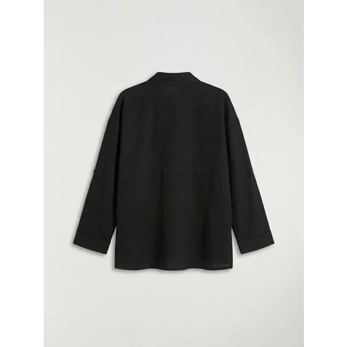 LCW Comfort Siyah Bağlama Detaylı Büzgülü Kadın Gömlek