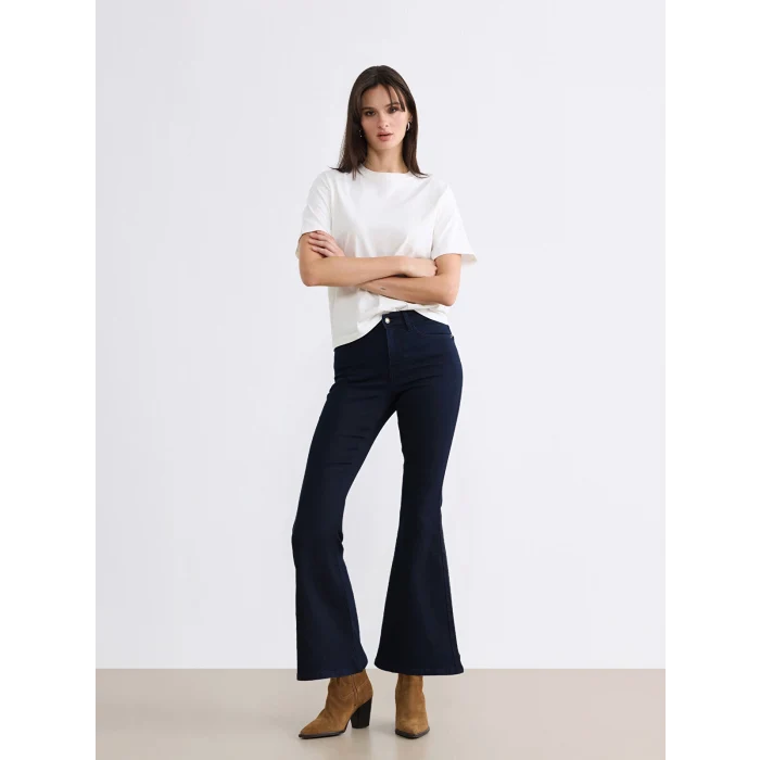 LCW Jeans Lacivert Yüksek Bel Mars Flare Kadın Jean Pantolon