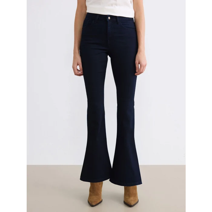 LCW Jeans Lacivert Yüksek Bel Mars Flare Kadın Jean Pantolon