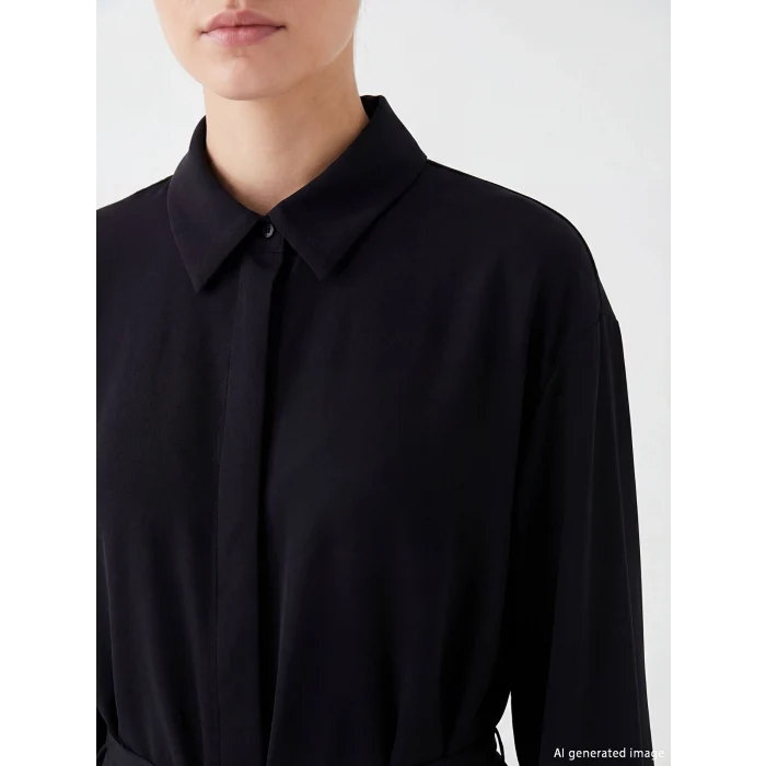 LCW Modest Siyah Beli Kuşaklı Oversize Kadın Gömlek Tunik