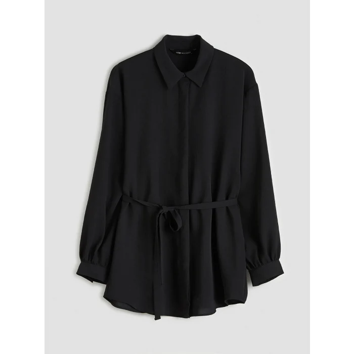 LCW Modest Siyah Beli Kuşaklı Oversize Kadın Gömlek Tunik