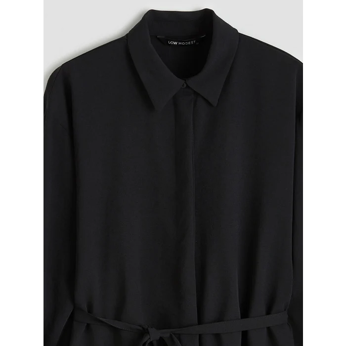 LCW Modest Siyah Beli Kuşaklı Oversize Kadın Gömlek Tunik