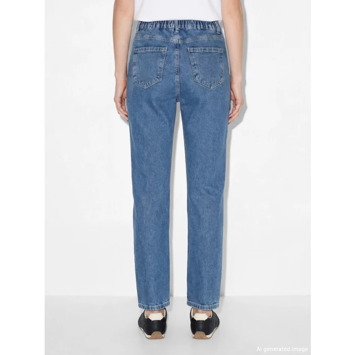 LCWAIKIKI Classic İndigo Beli Lastikli Straight Fit Kadın Jean Pantolon