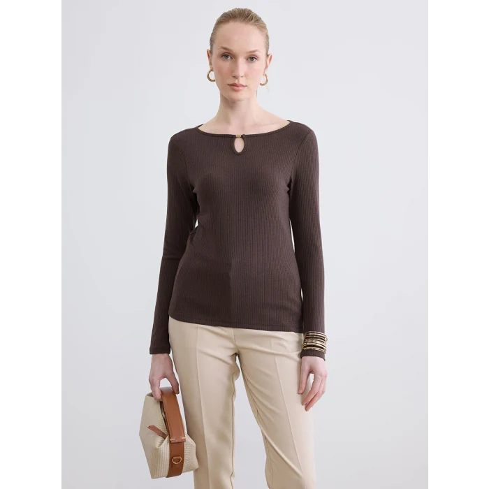 LCW EVERYDAY Kahverengi Bisiklet Yaka Kadın Body