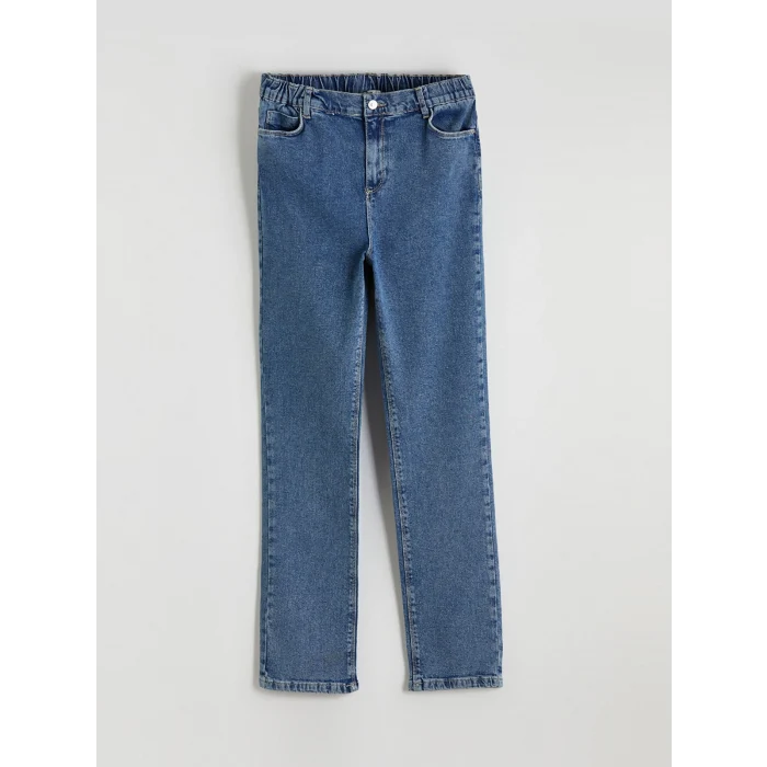 LCWAIKIKI Classic İndigo Beli Lastikli Straight Fit Kadın Jean Pantolon