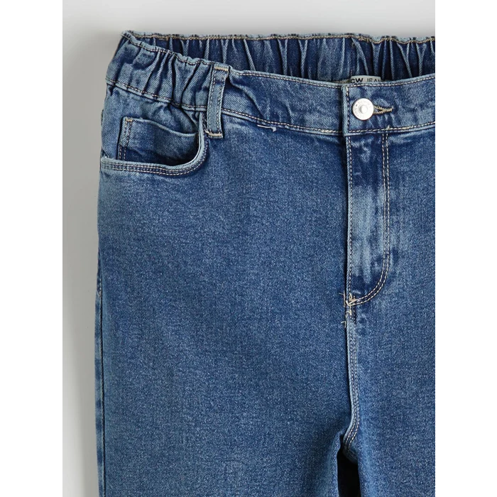 LCWAIKIKI Classic İndigo Beli Lastikli Straight Fit Kadın Jean Pantolon