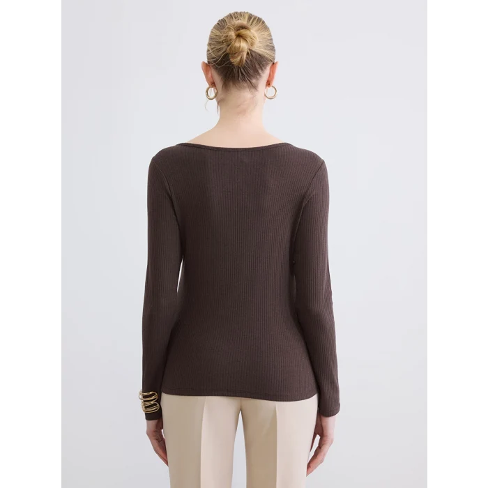 LCW EVERYDAY Kahverengi Bisiklet Yaka Kadın Body