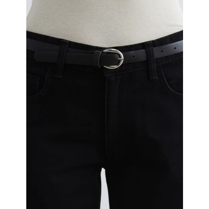 LCW Jeans Siyah Beli Kemerli Wideleg Kadın Jean Pantolon