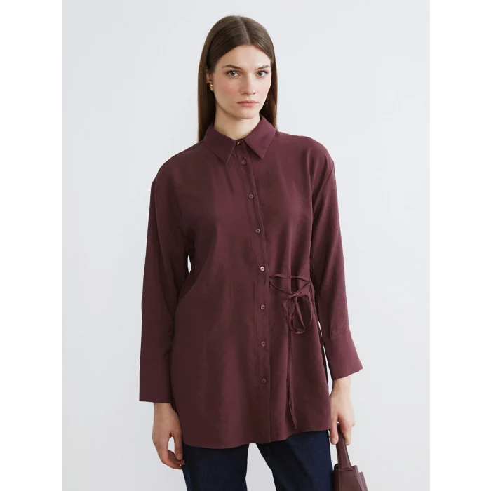 LCW Modest Bordo Bağlama Detaylı Kadın Gömlek Tunik