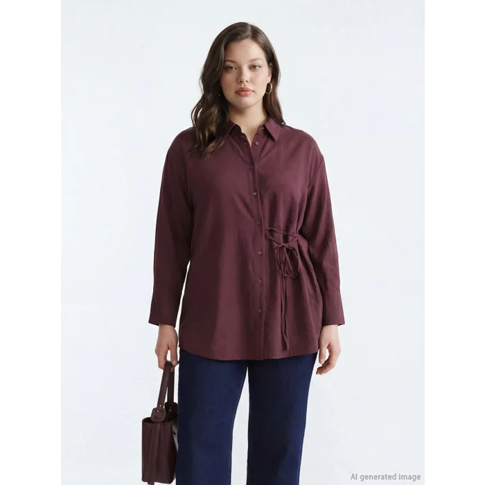 LCW Modest Bordo Bağlama Detaylı Kadın Gömlek Tunik