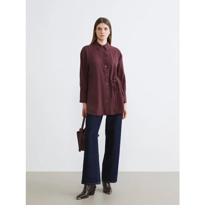 LCW Modest Bordo Bağlama Detaylı Kadın Gömlek Tunik
