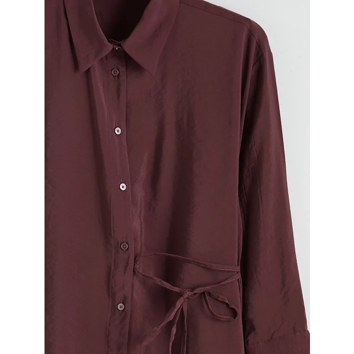 LCW Modest Bordo Bağlama Detaylı Kadın Gömlek Tunik