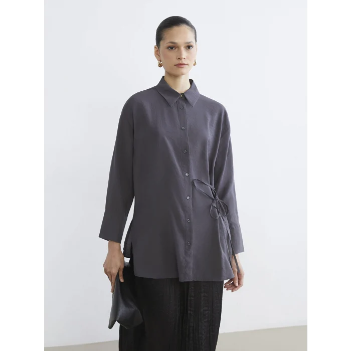 LCW Modest Gri Bağlama Detaylı Kadın Gömlek Tunik