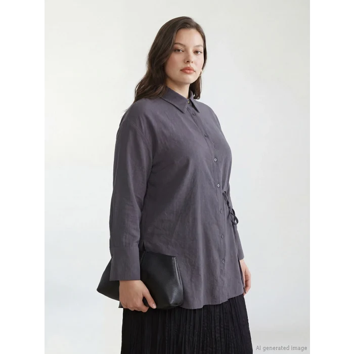 LCW Modest Gri Bağlama Detaylı Kadın Gömlek Tunik