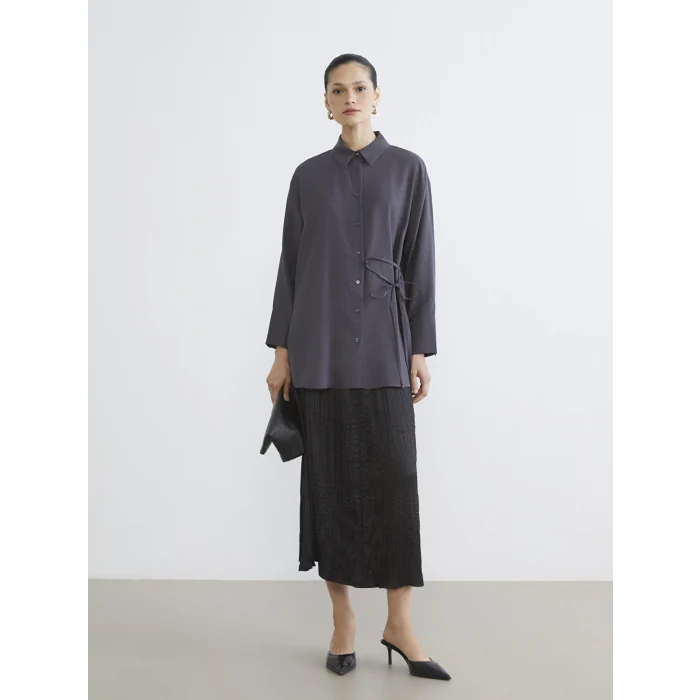 LCW Modest Gri Bağlama Detaylı Kadın Gömlek Tunik