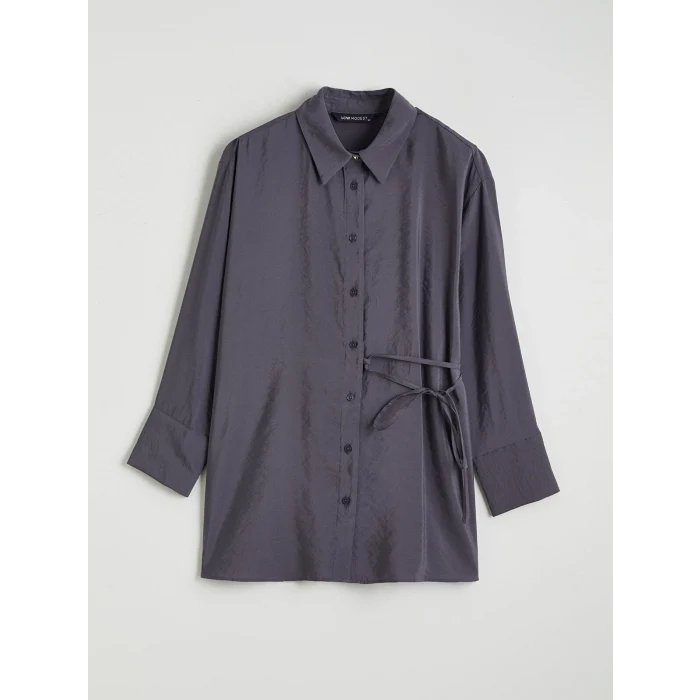 LCW Modest Gri Bağlama Detaylı Kadın Gömlek Tunik