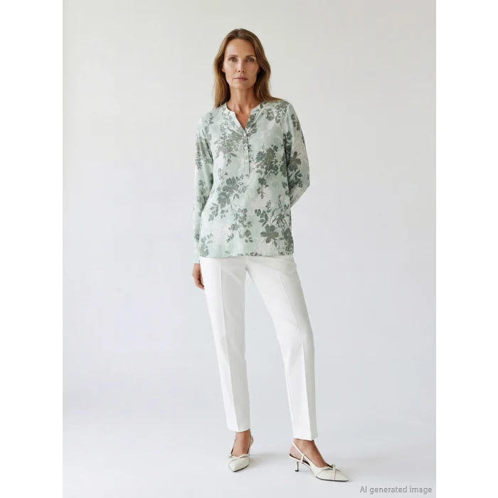 LCW Grace Yeşil Kaçık Yaka Çiçekli Bluz