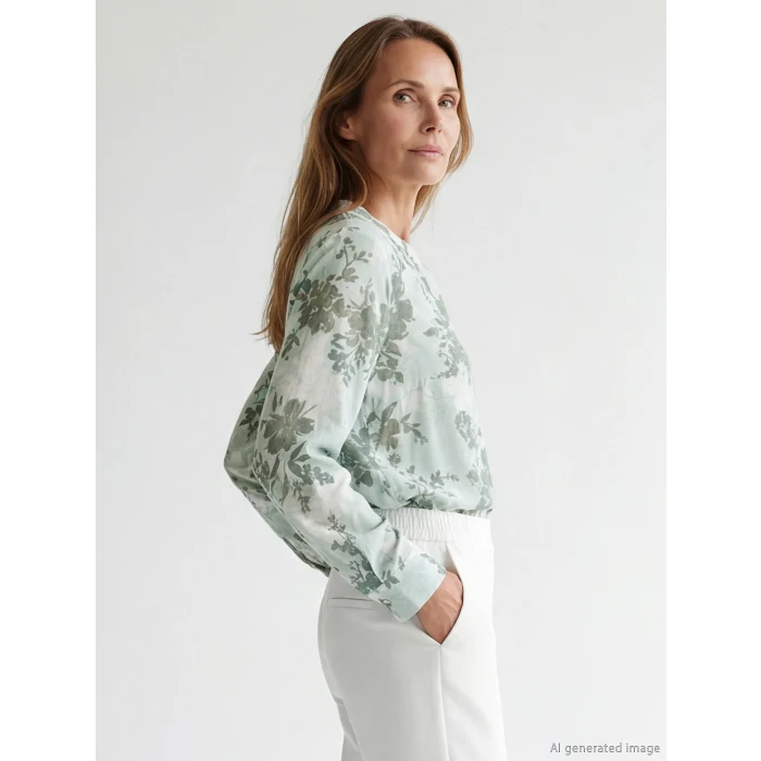 LCW Grace Yeşil Kaçık Yaka Çiçekli Bluz