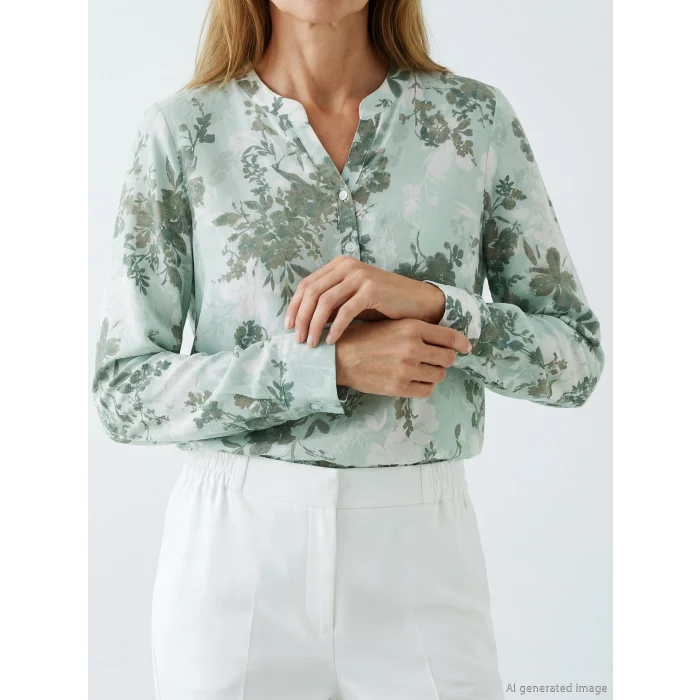 LCW Grace Yeşil Kaçık Yaka Çiçekli Bluz