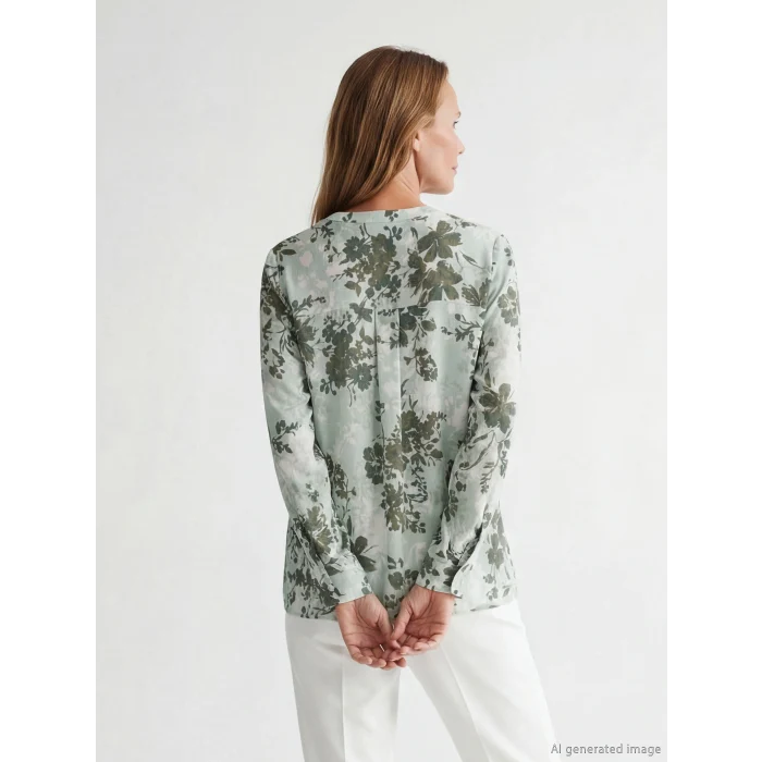 LCW Grace Yeşil Kaçık Yaka Çiçekli Bluz