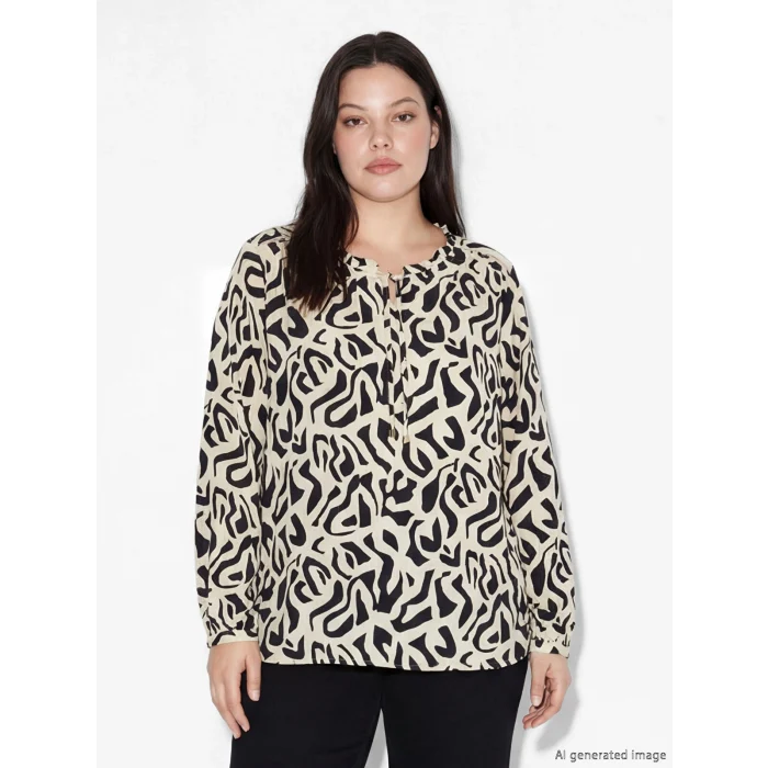 LCW Grace Siyah Bağlamalı Yaka Desenli Bluz