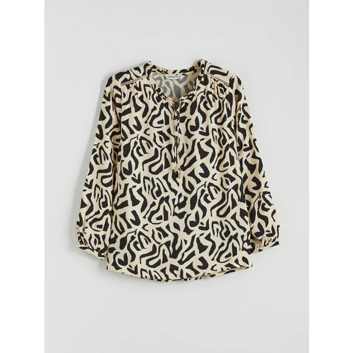 LCW Grace Siyah Bağlamalı Yaka Desenli Bluz