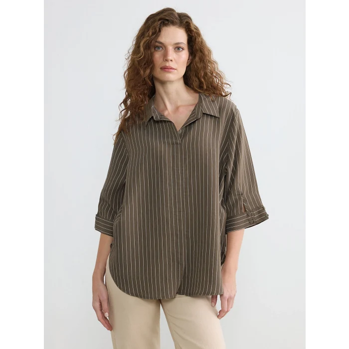 LCW EVERYDAY Haki Çizgili Kadın Gömlek