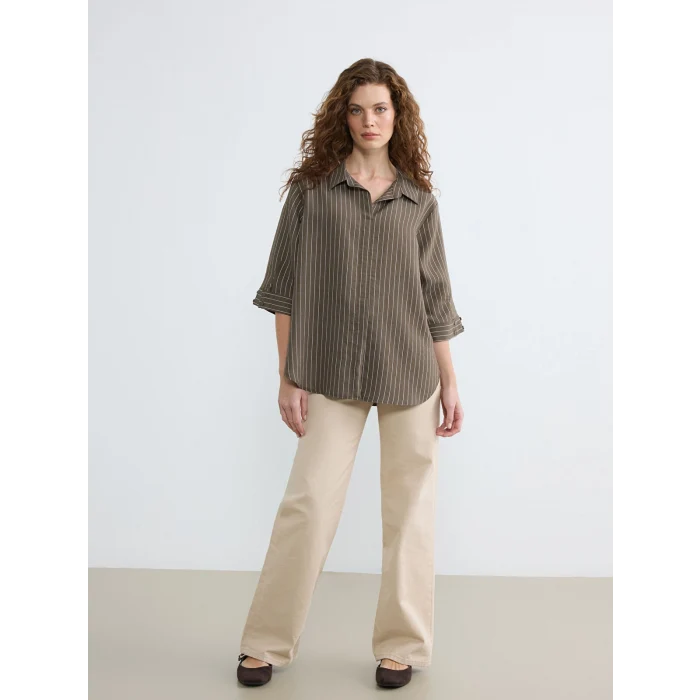 LCW EVERYDAY Haki Çizgili Kadın Gömlek