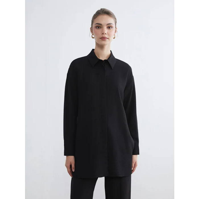 LCW Modest Siyah Bağlama Detaylı Kadın Gömlek Tunik