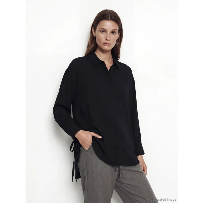 LCW Modest Siyah Bağlama Detaylı Kadın Gömlek Tunik