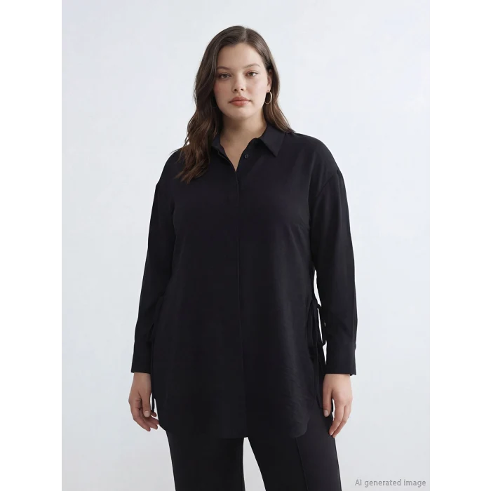 LCW Modest Siyah Bağlama Detaylı Kadın Gömlek Tunik