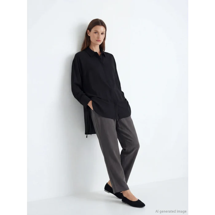 LCW Modest Siyah Bağlama Detaylı Kadın Gömlek Tunik