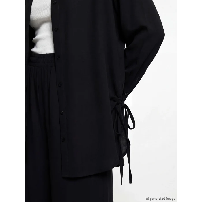 LCW Modest Siyah Bağlama Detaylı Kadın Gömlek Tunik