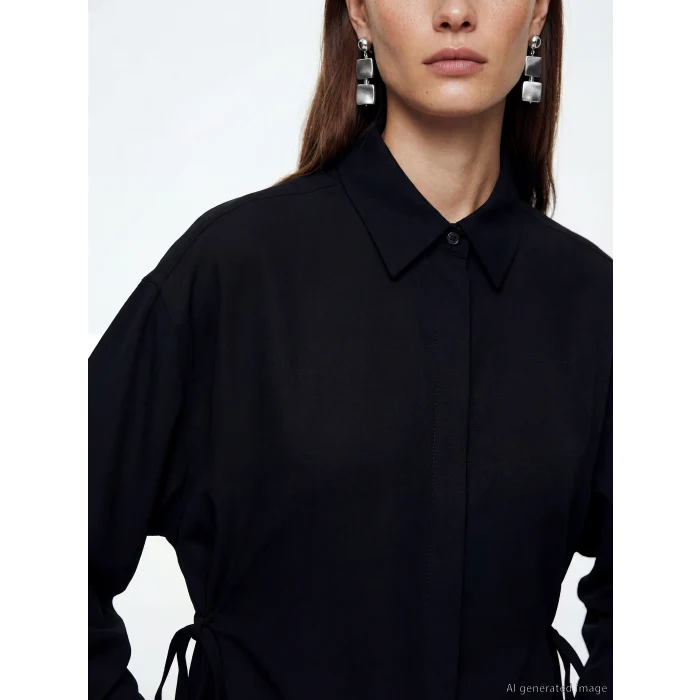 LCW Modest Siyah Bağlama Detaylı Kadın Gömlek Tunik