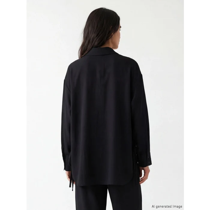 LCW Modest Siyah Bağlama Detaylı Kadın Gömlek Tunik