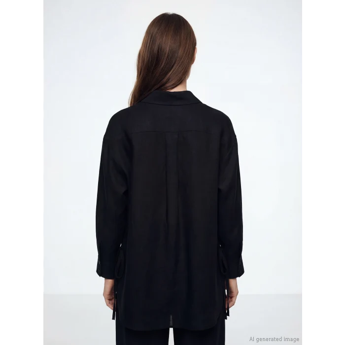 LCW Modest Siyah Bağlama Detaylı Kadın Gömlek Tunik