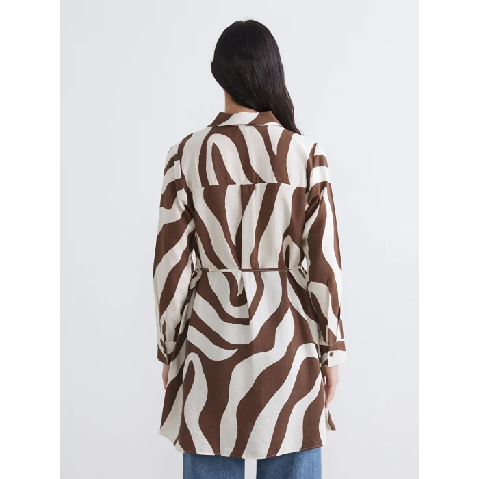 LCW EVERYDAY Kahverengi Desenli Kuşaklı Kadın Gömlek Tunik