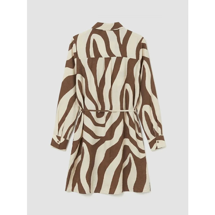 LCW EVERYDAY Kahverengi Desenli Kuşaklı Kadın Gömlek Tunik