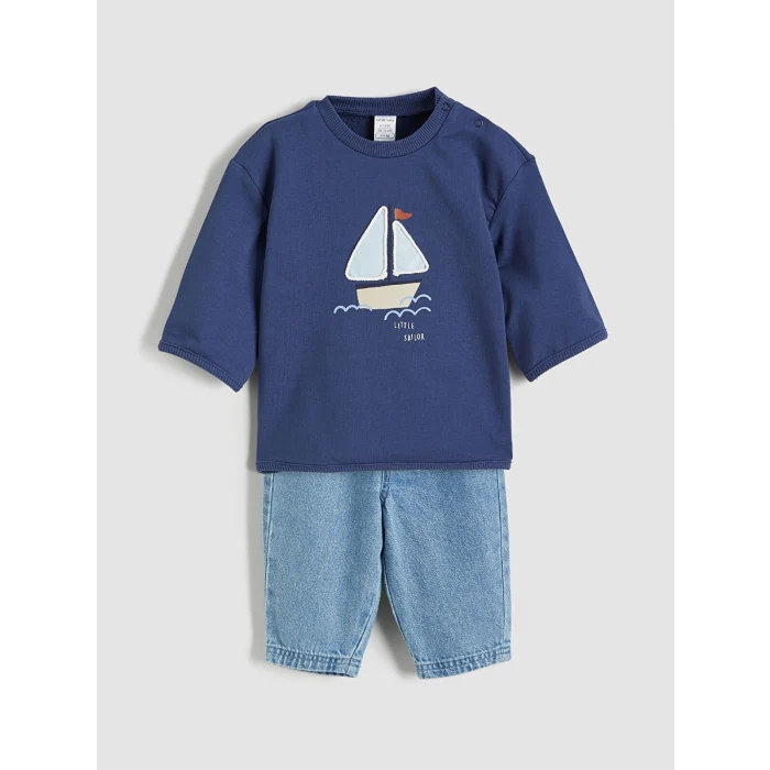 LCW baby Lacivert Baskılı Erkek Bebek Sweatshirt Ve Pantolon Takım