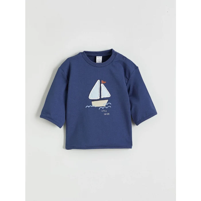 LCW baby Lacivert Baskılı Erkek Bebek Sweatshirt Ve Pantolon Takım