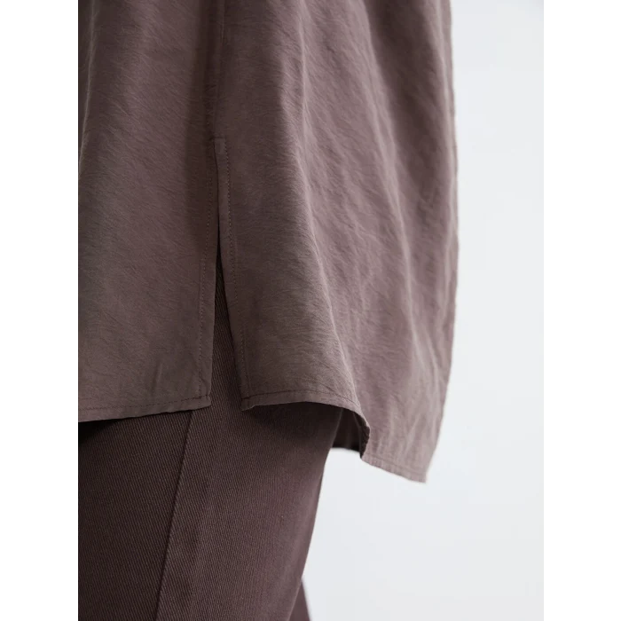 LCW Modest Kahverengi Oversize Modal Karışımlı Kadın Gömlek Tunik