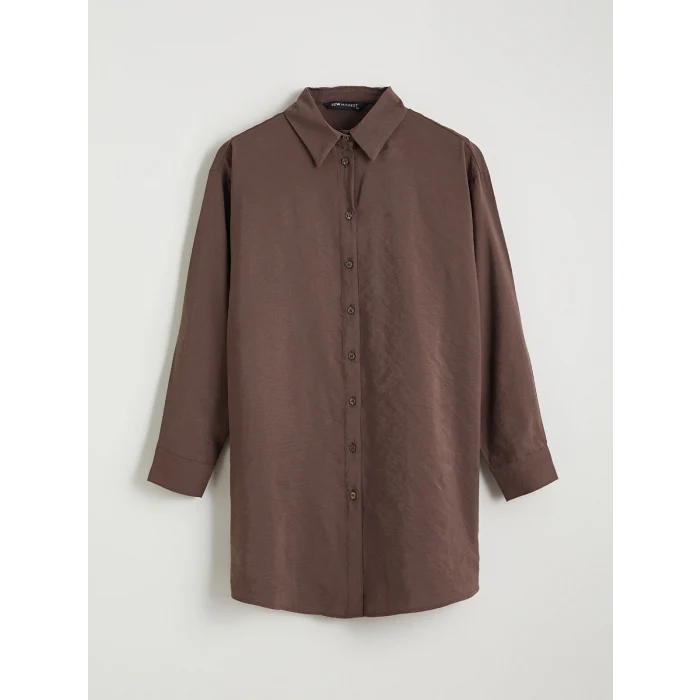 LCW Modest Kahverengi Oversize Modal Karışımlı Kadın Gömlek Tunik