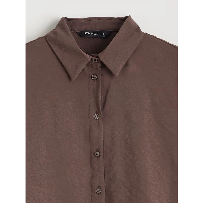 LCW Modest Kahverengi Oversize Modal Karışımlı Kadın Gömlek Tunik